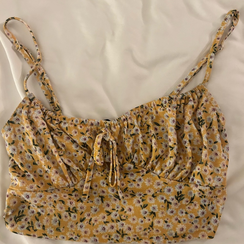 Yellow floral cropped tank top
